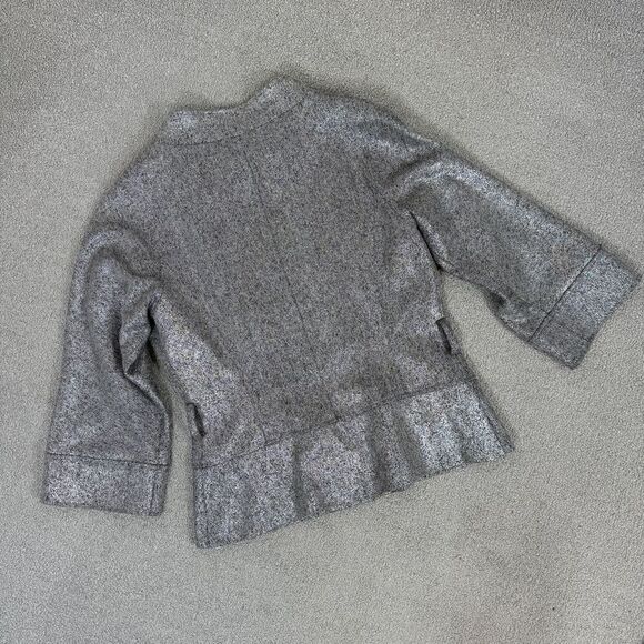 Jon by Teri Jon Open Mock Neck Metallic Belted Topper Jacket Silver Black Size 8 - Picture 10 of 16